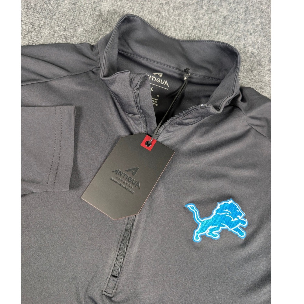 Detroit Lions Antigua Tribute Pullover Mens Large Smoke Grey NFL 1/4 Zip NWT